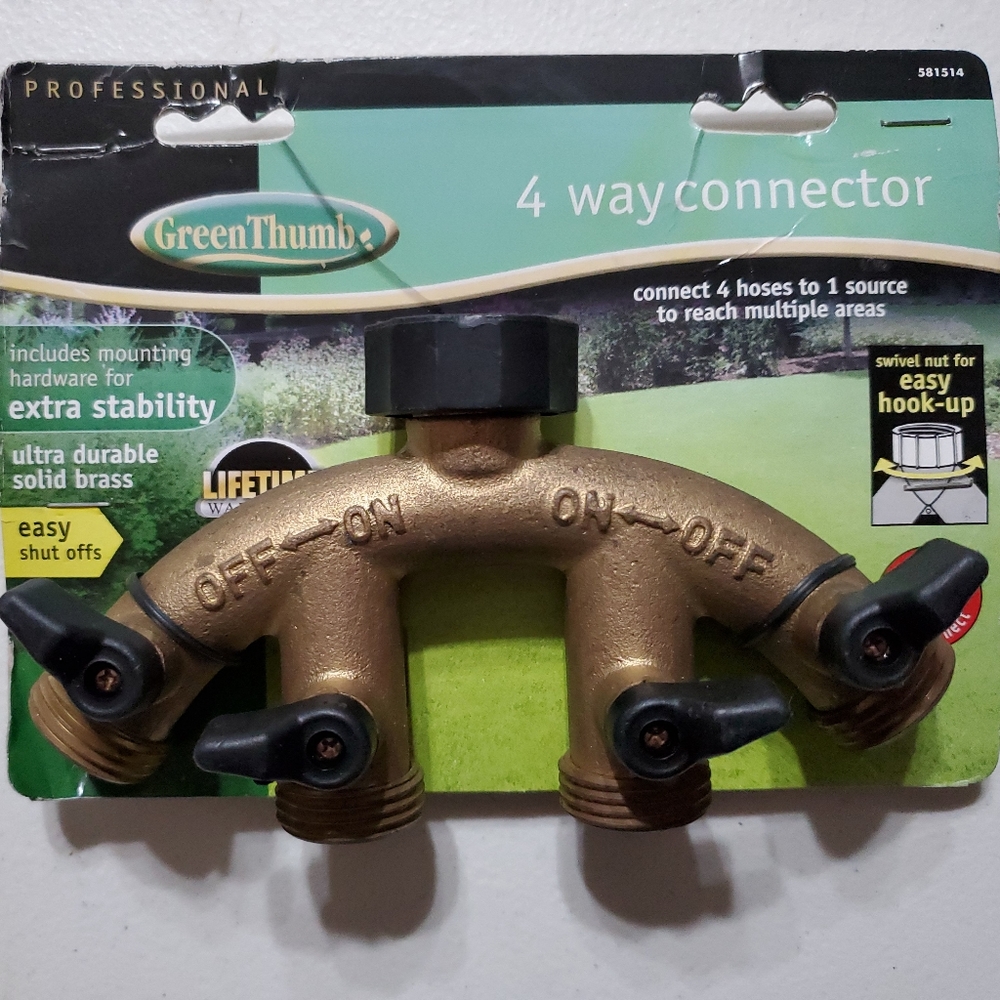 Green Thumb 4 Way connector for hoses to one sourc